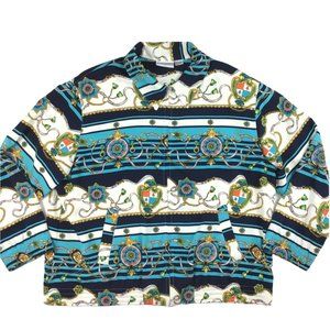 vintage womens jacket Alfred Dunner 16W nautical chain print bomber full zip 90s